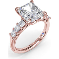Engagement Ring Setting with Deep V Shared-Prong Princess Cut Side Diamonds - 0.60 Carat Total Side Diamond Weight by Fana