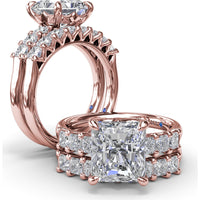 Engagement Ring Setting with Deep V Shared-Prong Princess Cut Side Diamonds - 0.60 Carat Total Side Diamond Weight by Fana