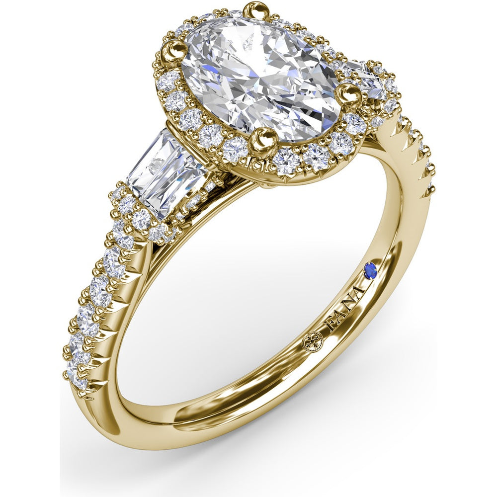 Engagement Ring Setting with Diamond Halo and Tapered Baguettes by Fana - 0.53 Carat Total Diamond Weight