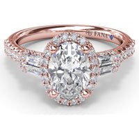 Engagement Ring Setting with Diamond Halo and Tapered Baguettes by Fana - 0.53 Carat Total Diamond Weight