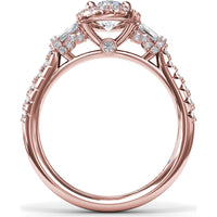 Engagement Ring Setting with Diamond Halo and Tapered Baguettes by Fana - 0.53 Carat Total Diamond Weight