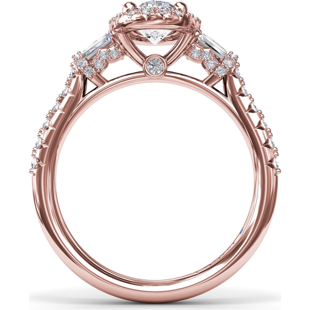 Engagement Ring Setting with Diamond Halo and Tapered Baguettes by Fana - 0.53 Carat Total Diamond Weight
