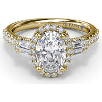 Engagement Ring Setting with Diamond Halo and Tapered Baguettes by Fana - 0.53 Carat Total Diamond Weight