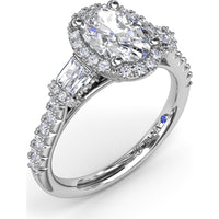 Engagement Ring Setting with Diamond Halo and Tapered Baguettes by Fana - 0.53 Carat Total Diamond Weight