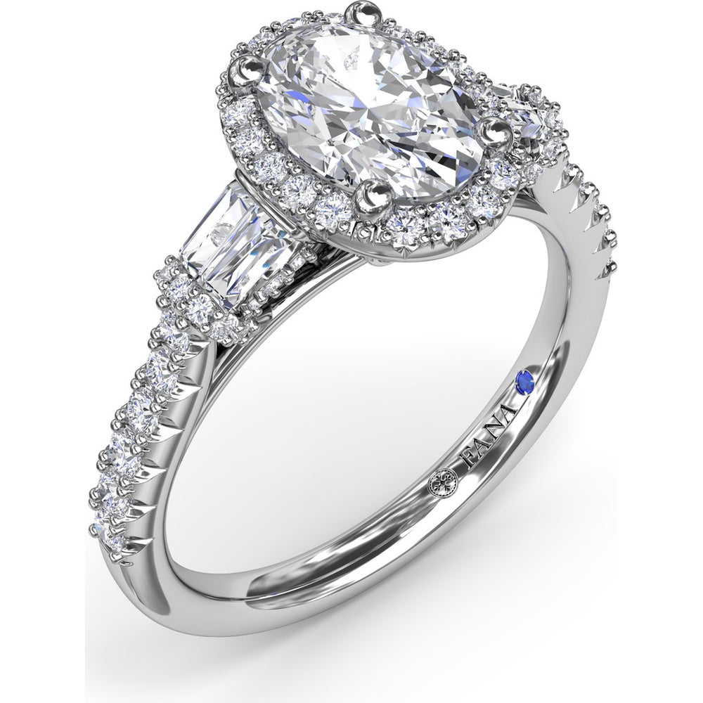Engagement Ring Setting with Diamond Halo and Tapered Baguettes by Fana - 0.53 Carat Total Diamond Weight