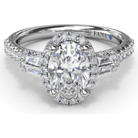 Engagement Ring Setting with Diamond Halo and Tapered Baguettes by Fana - 0.53 Carat Total Diamond Weight