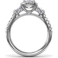 Engagement Ring Setting with Diamond Halo and Tapered Baguettes by Fana - 0.53 Carat Total Diamond Weight