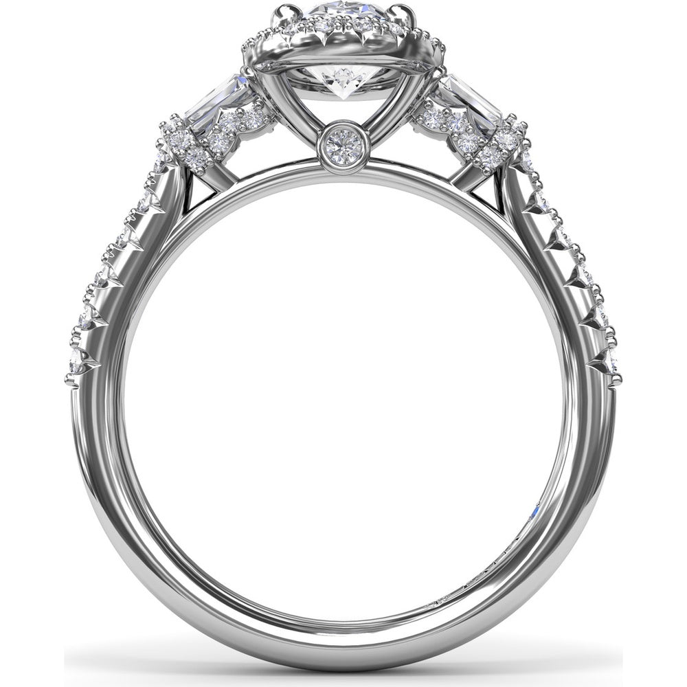 Engagement Ring Setting with Diamond Halo and Tapered Baguettes by Fana - 0.53 Carat Total Diamond Weight