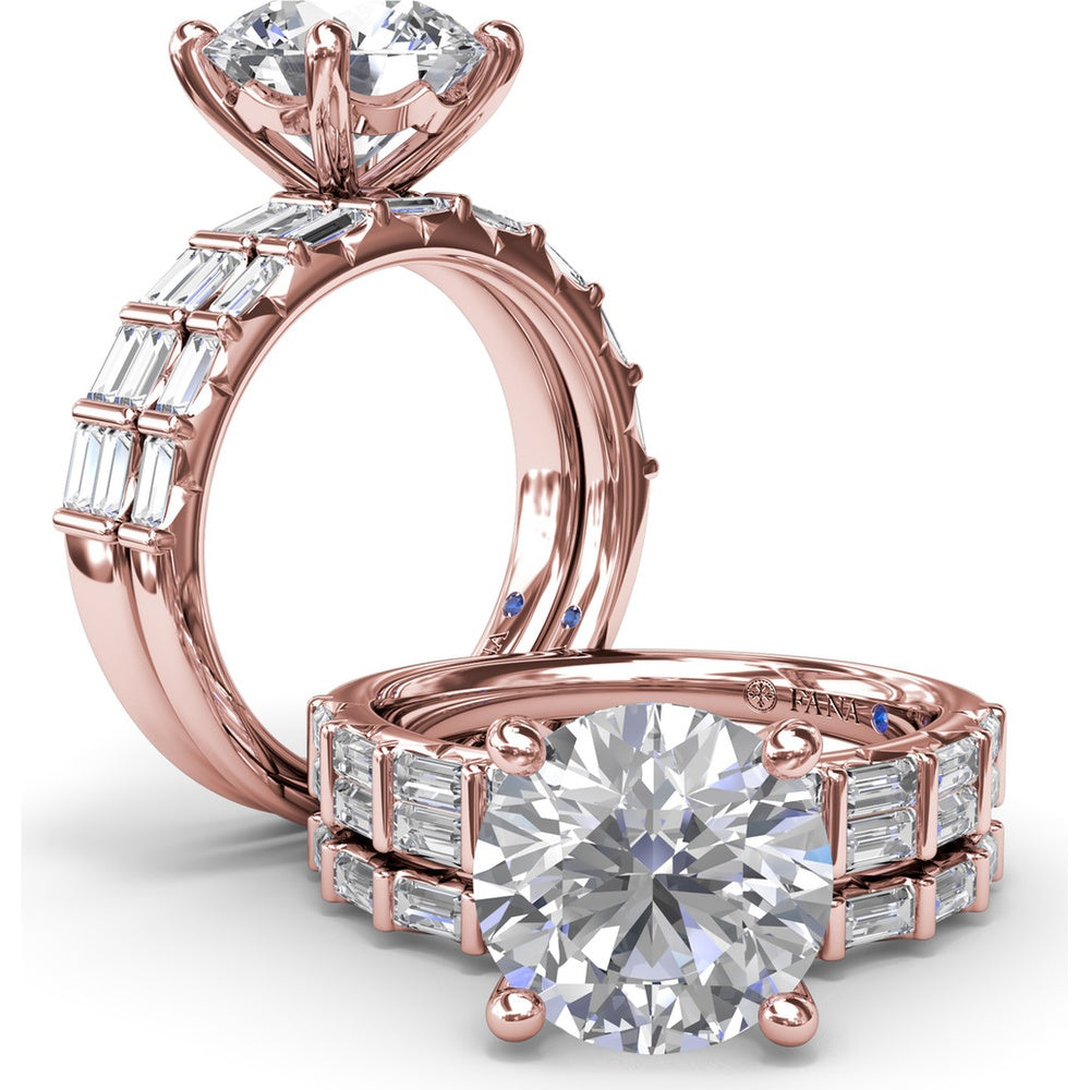 Engagement Ring Setting with Double Row Straight Baguette Diamonds by Fana - 0.82 Carat Total Diamond Weight