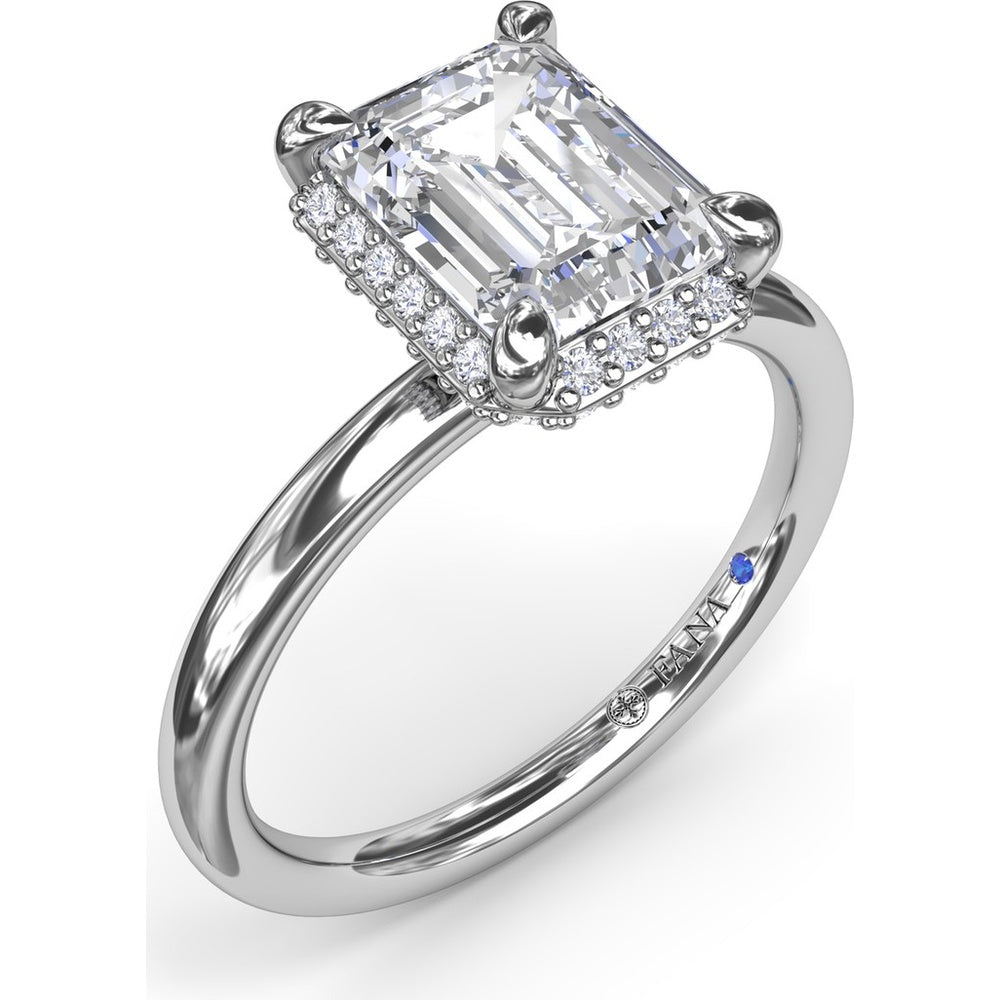 Engagement Ring Setting with Emerald Cut Halo and Pavé Diamonds by Fana - 0.22 Carat Total Diamond Weight