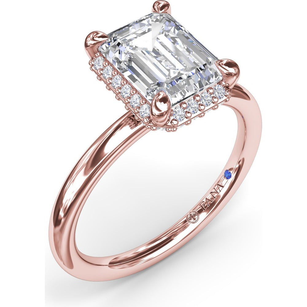 Engagement Ring Setting with Emerald Cut Halo and Pavé Diamonds by Fana - 0.22 Carat Total Diamond Weight