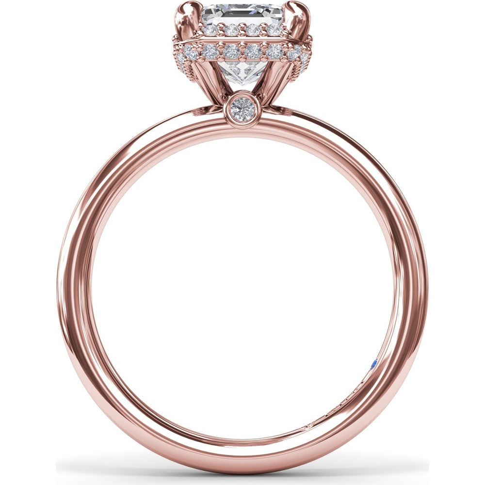 Engagement Ring Setting with Emerald Cut Halo and Pavé Diamonds by Fana - 0.22 Carat Total Diamond Weight