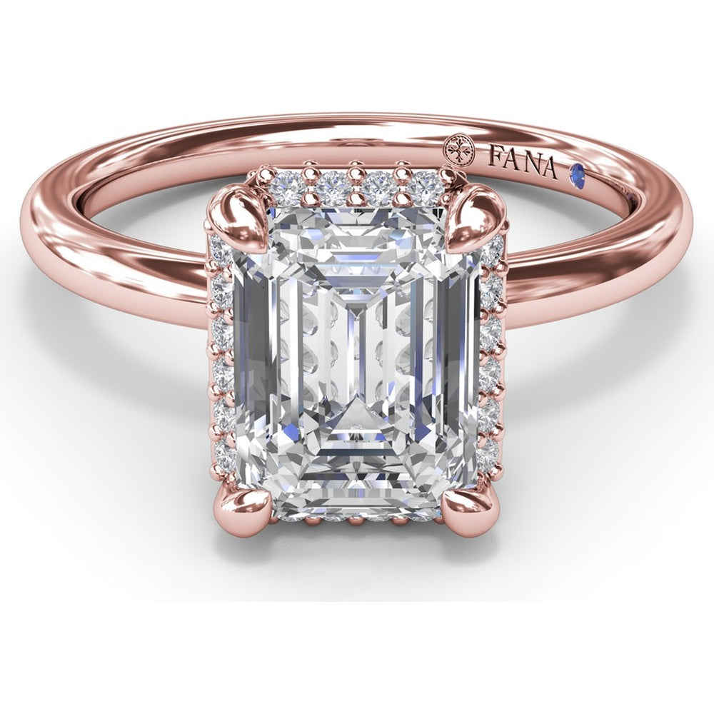 Engagement Ring Setting with Emerald Cut Halo and Pavé Diamonds by Fana - 0.22 Carat Total Diamond Weight