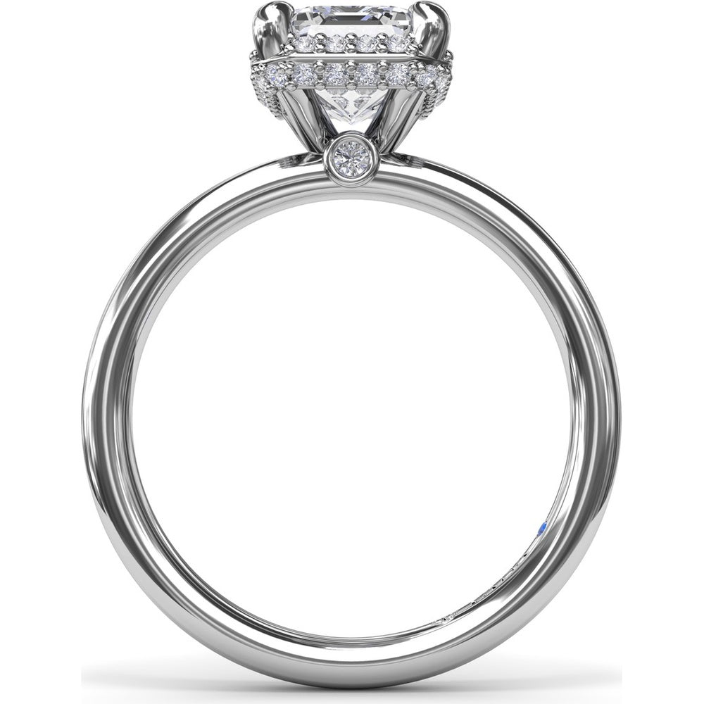 Engagement Ring Setting with Emerald Cut Halo and Pavé Diamonds by Fana - 0.22 Carat Total Diamond Weight
