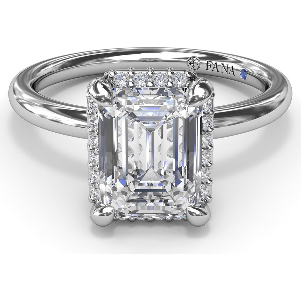 Engagement Ring Setting with Emerald Cut Halo and Pavé Diamonds by Fana - 0.22 Carat Total Diamond Weight
