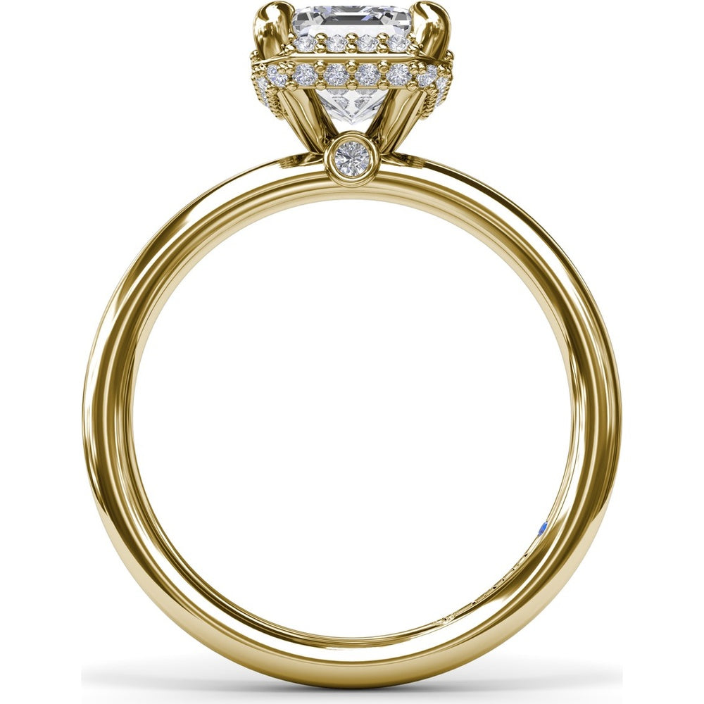 Engagement Ring Setting with Emerald Cut Halo and Pavé Diamonds by Fana - 0.22 Carat Total Diamond Weight