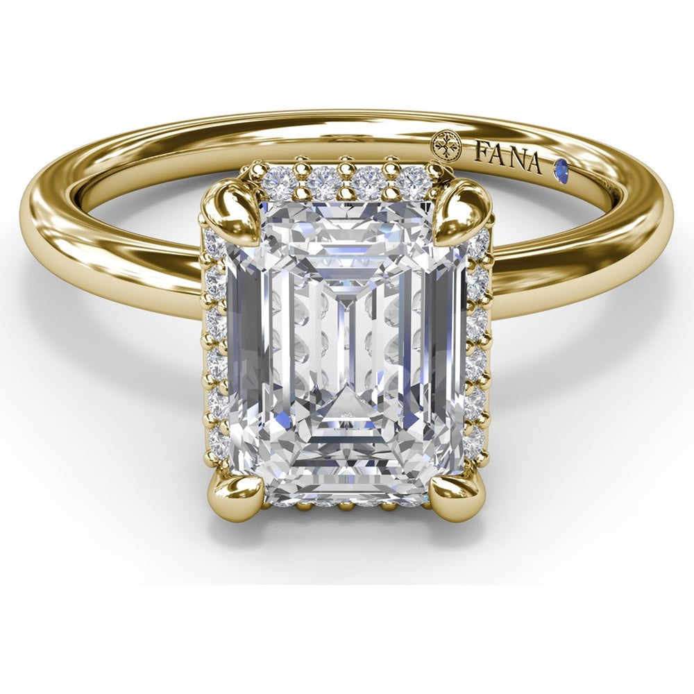 Engagement Ring Setting with Emerald Cut Halo and Pavé Diamonds by Fana - 0.22 Carat Total Diamond Weight