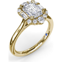 Engagement Ring Setting with Emerald-Shape Halo of Round and Baguette Diamonds by Fana - 0.33 Carat Total Diamond Weight