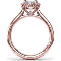 Engagement Ring Setting with Emerald-Shape Halo of Round and Baguette Diamonds by Fana - 0.33 Carat Total Diamond Weight