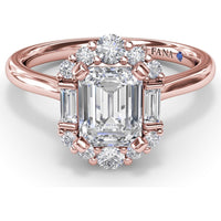 Engagement Ring Setting with Emerald-Shape Halo of Round and Baguette Diamonds by Fana - 0.33 Carat Total Diamond Weight