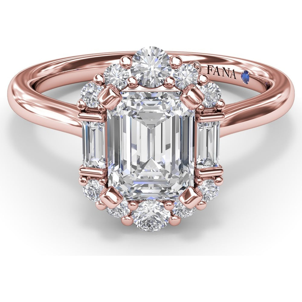Engagement Ring Setting with Emerald-Shape Halo of Round and Baguette Diamonds by Fana - 0.33 Carat Total Diamond Weight