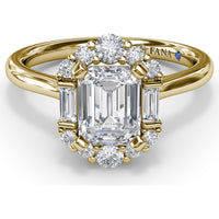 Engagement Ring Setting with Emerald-Shape Halo of Round and Baguette Diamonds by Fana - 0.33 Carat Total Diamond Weight