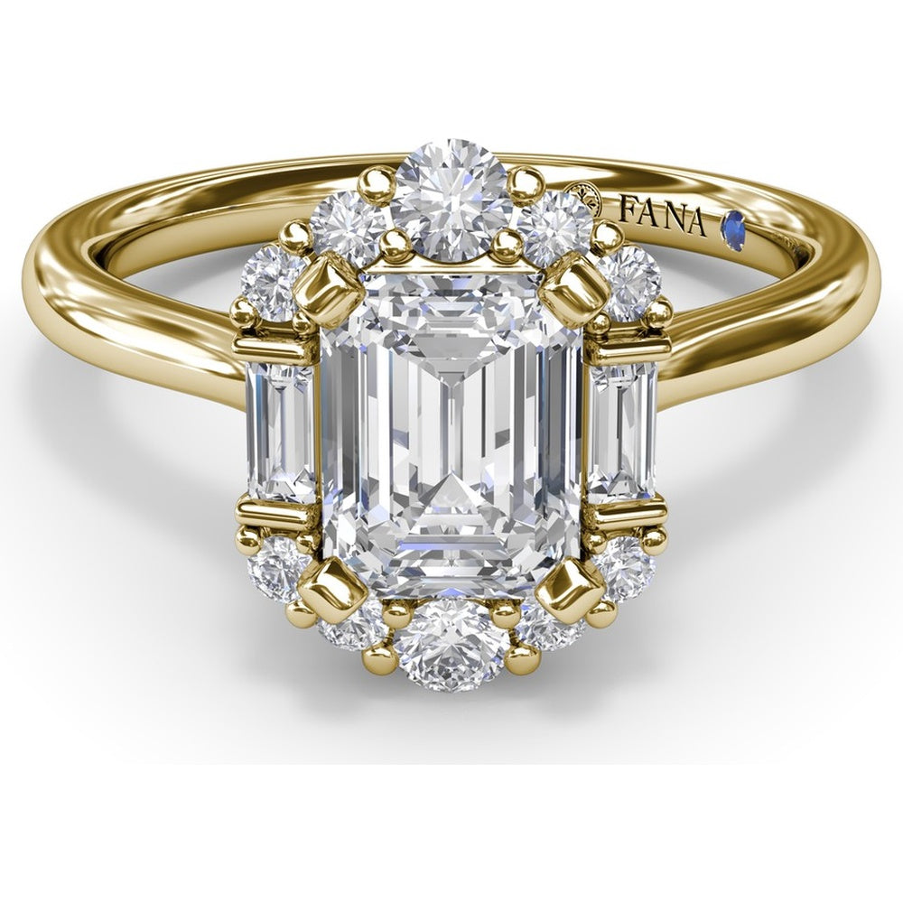Engagement Ring Setting with Emerald-Shape Halo of Round and Baguette Diamonds by Fana - 0.33 Carat Total Diamond Weight