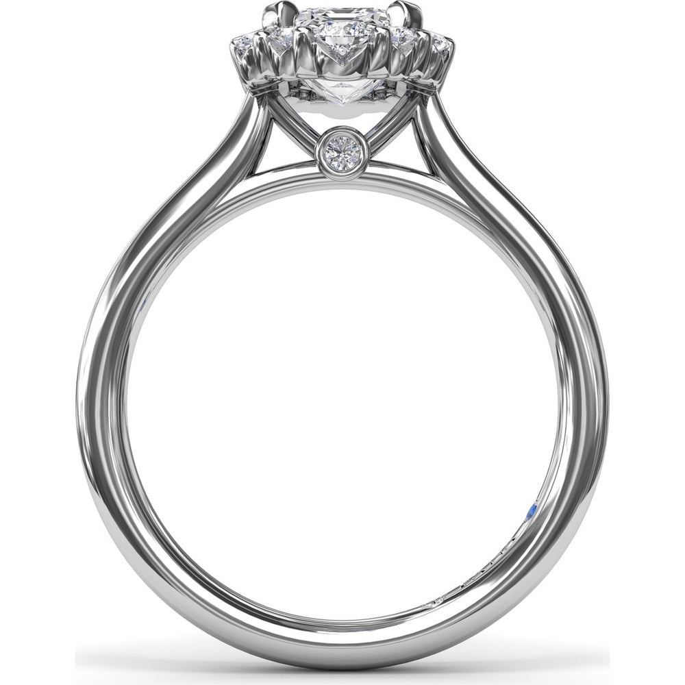 Engagement Ring Setting with Emerald-Shape Halo of Round and Baguette Diamonds by Fana - 0.33 Carat Total Diamond Weight