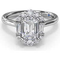 Engagement Ring Setting with Emerald-Shape Halo of Round and Baguette Diamonds by Fana - 0.33 Carat Total Diamond Weight