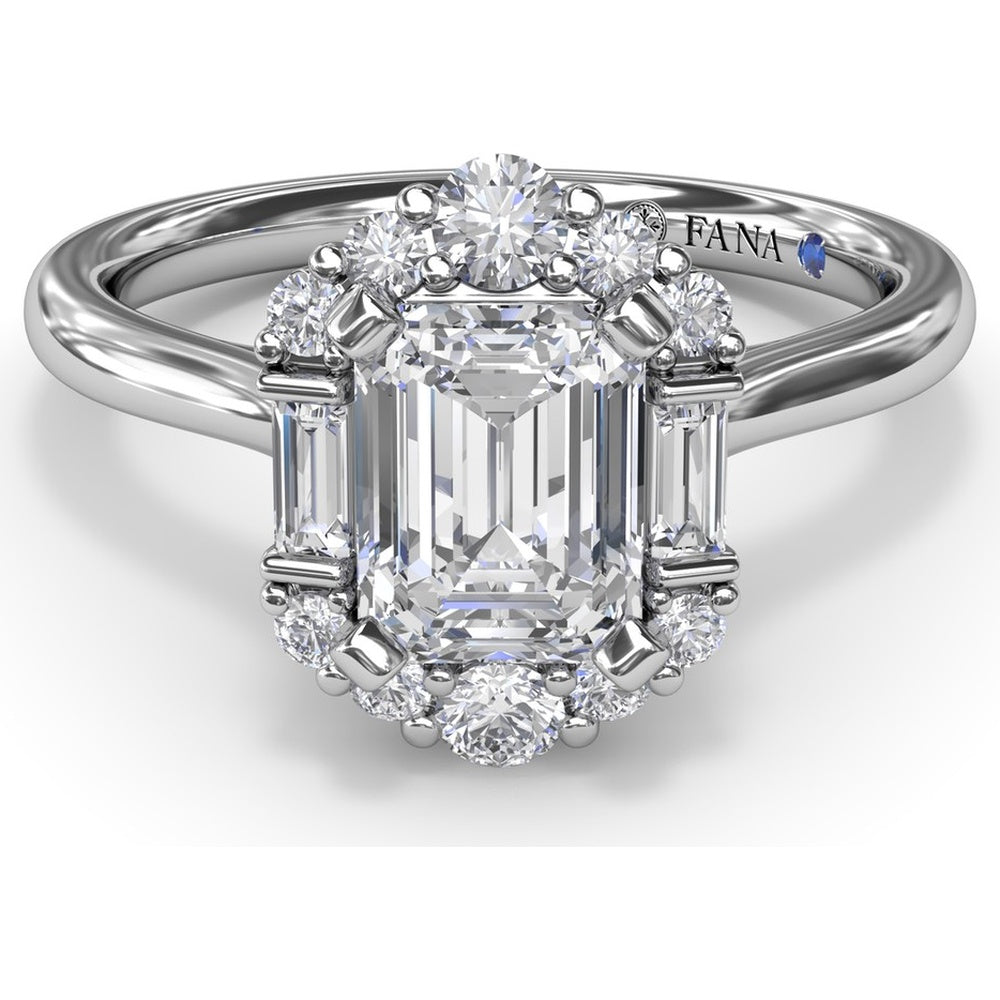 Engagement Ring Setting with Emerald-Shape Halo of Round and Baguette Diamonds by Fana - 0.33 Carat Total Diamond Weight