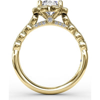 Engagement Ring Setting with Floral Halo, Milgrain Details and Pavé Gallery by Fana