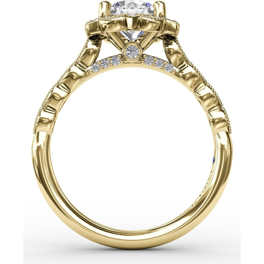 Engagement Ring Setting with Floral Halo, Milgrain Details and Pavé Gallery by Fana