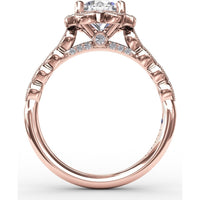 Engagement Ring Setting with Floral Halo, Milgrain Details and Pavé Gallery by Fana