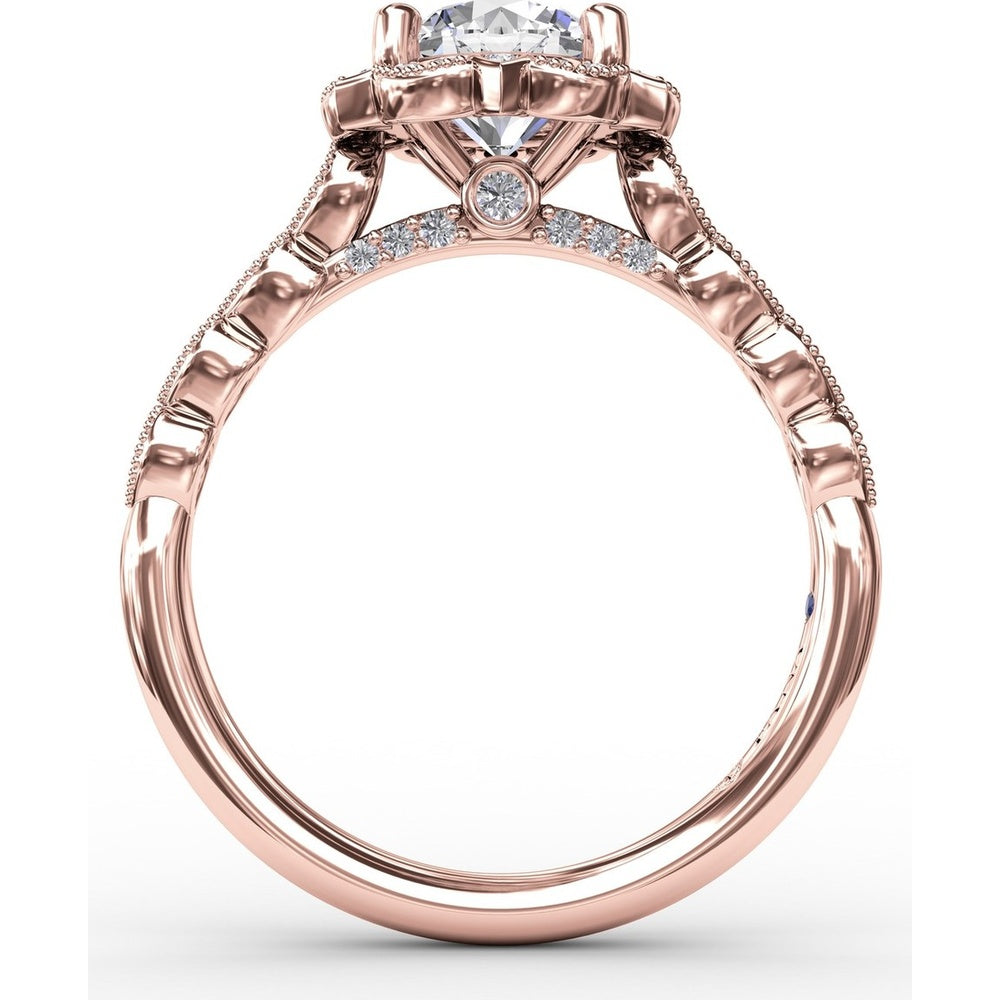 Engagement Ring Setting with Floral Halo, Milgrain Details and Pavé Gallery by Fana