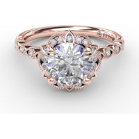 Engagement Ring Setting with Floral Halo, Milgrain Details and Pavé Gallery by Fana