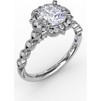 Engagement Ring Setting with Floral Halo, Milgrain Details and Pavé Gallery by Fana