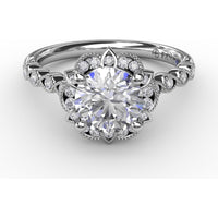 Engagement Ring Setting with Floral Halo, Milgrain Details and Pavé Gallery by Fana