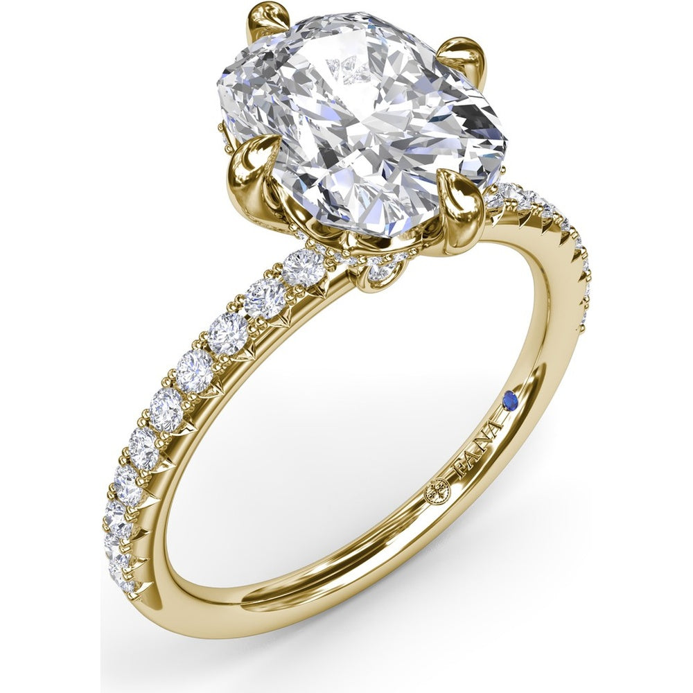 Engagement Ring Setting with Four Prong Cushion Cut Mounting and Pavé Diamond Band by Fana - 0.34 Carat Total Diamond Weight