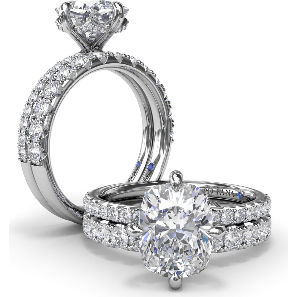 Engagement Ring Setting with Four Prong Cushion Cut Mounting and Pavé Diamond Band by Fana - 0.34 Carat Total Diamond Weight