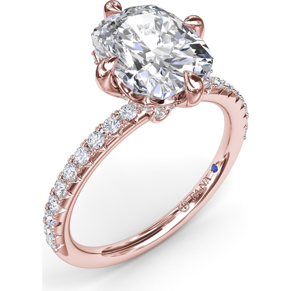 Engagement Ring Setting with Four Prong Cushion Cut Mounting and Pavé Diamond Band by Fana - 0.34 Carat Total Diamond Weight