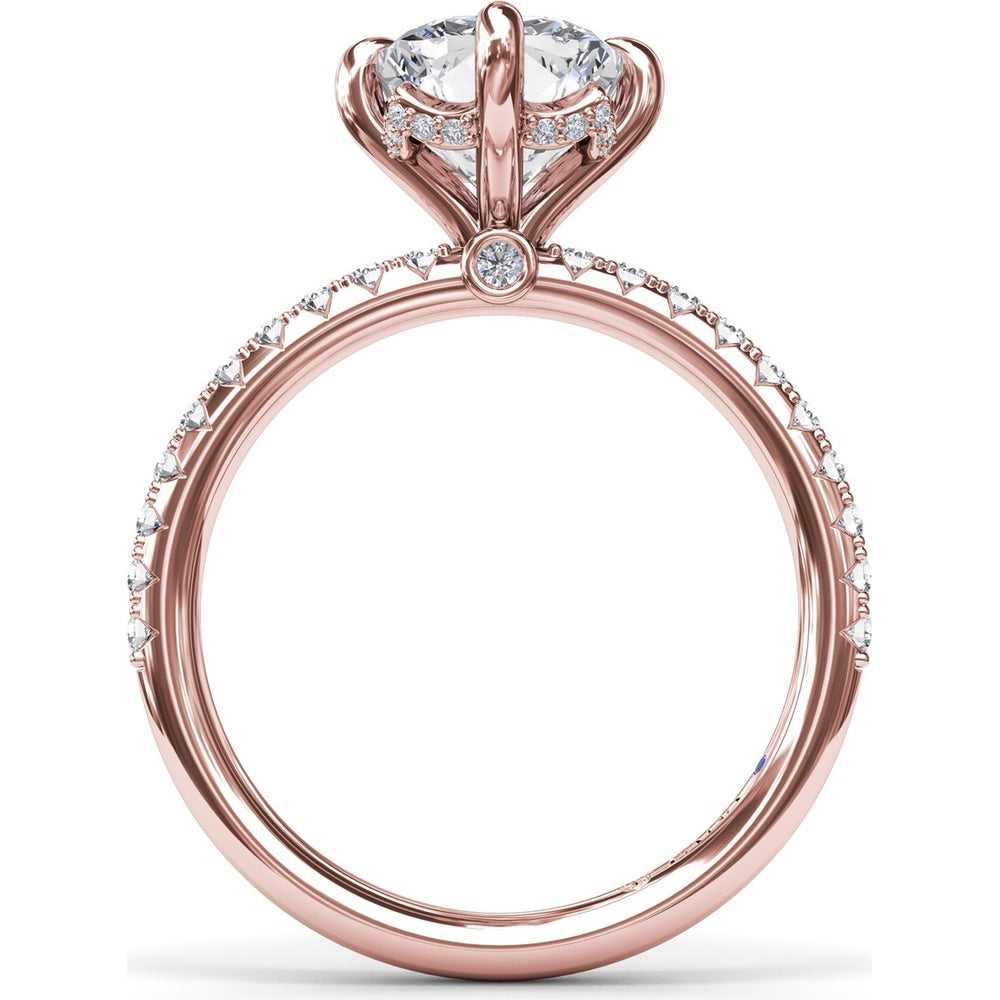Engagement Ring Setting with Four Prong Cushion Cut Mounting and Pavé Diamond Band by Fana - 0.34 Carat Total Diamond Weight