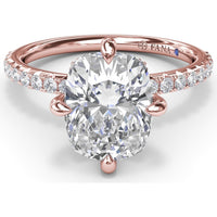 Engagement Ring Setting with Four Prong Cushion Cut Mounting and Pavé Diamond Band by Fana - 0.34 Carat Total Diamond Weight