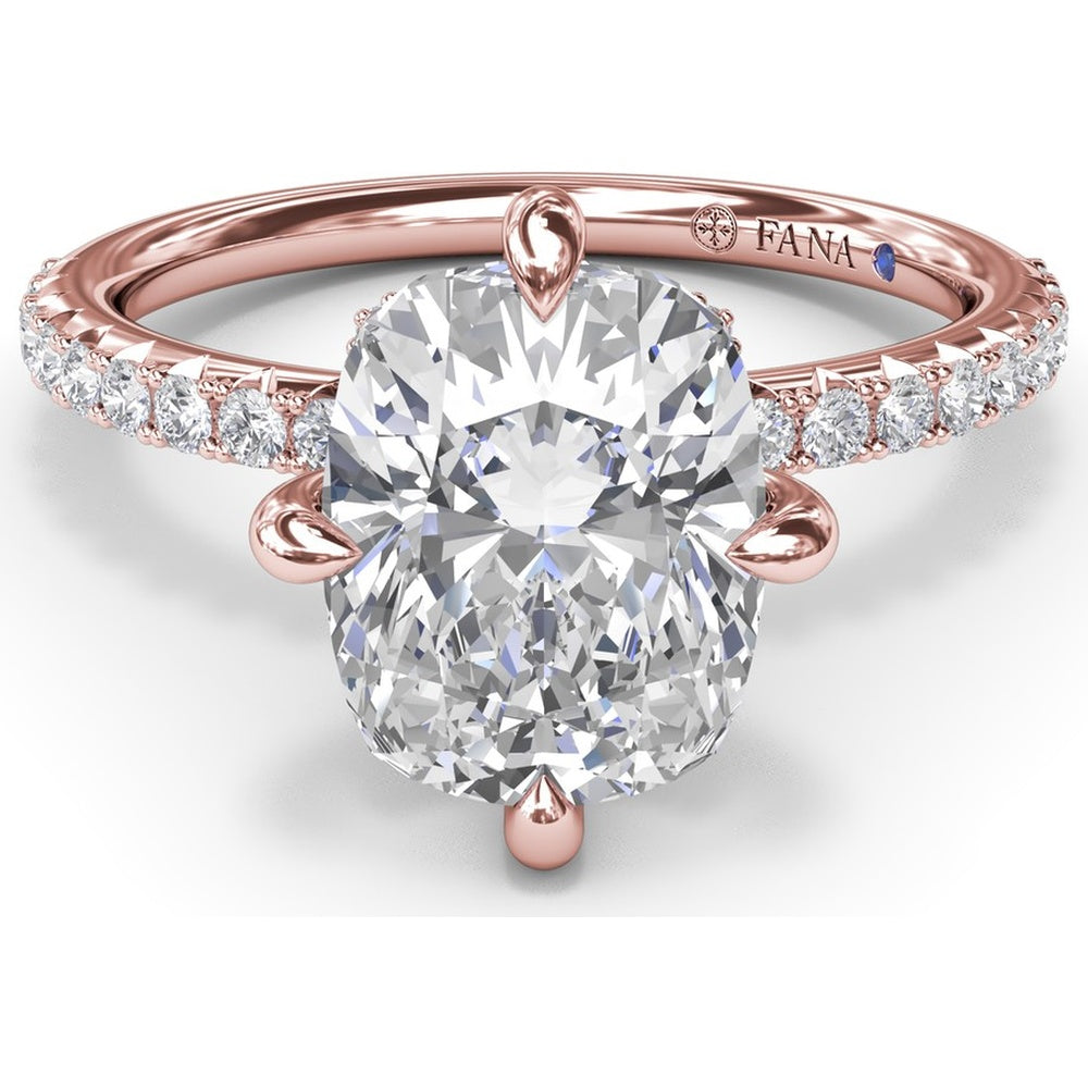Engagement Ring Setting with Four Prong Cushion Cut Mounting and Pavé Diamond Band by Fana - 0.34 Carat Total Diamond Weight