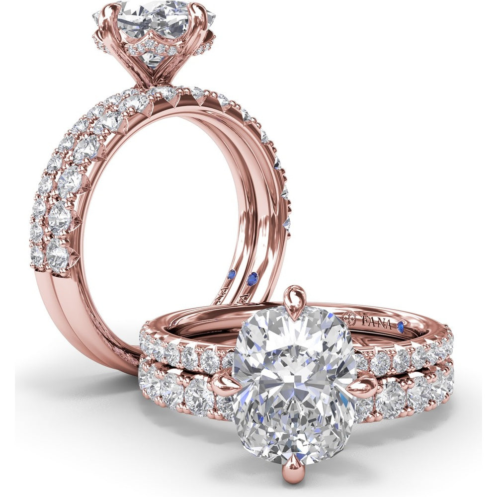 Engagement Ring Setting with Four Prong Cushion Cut Mounting and Pavé Diamond Band by Fana - 0.34 Carat Total Diamond Weight