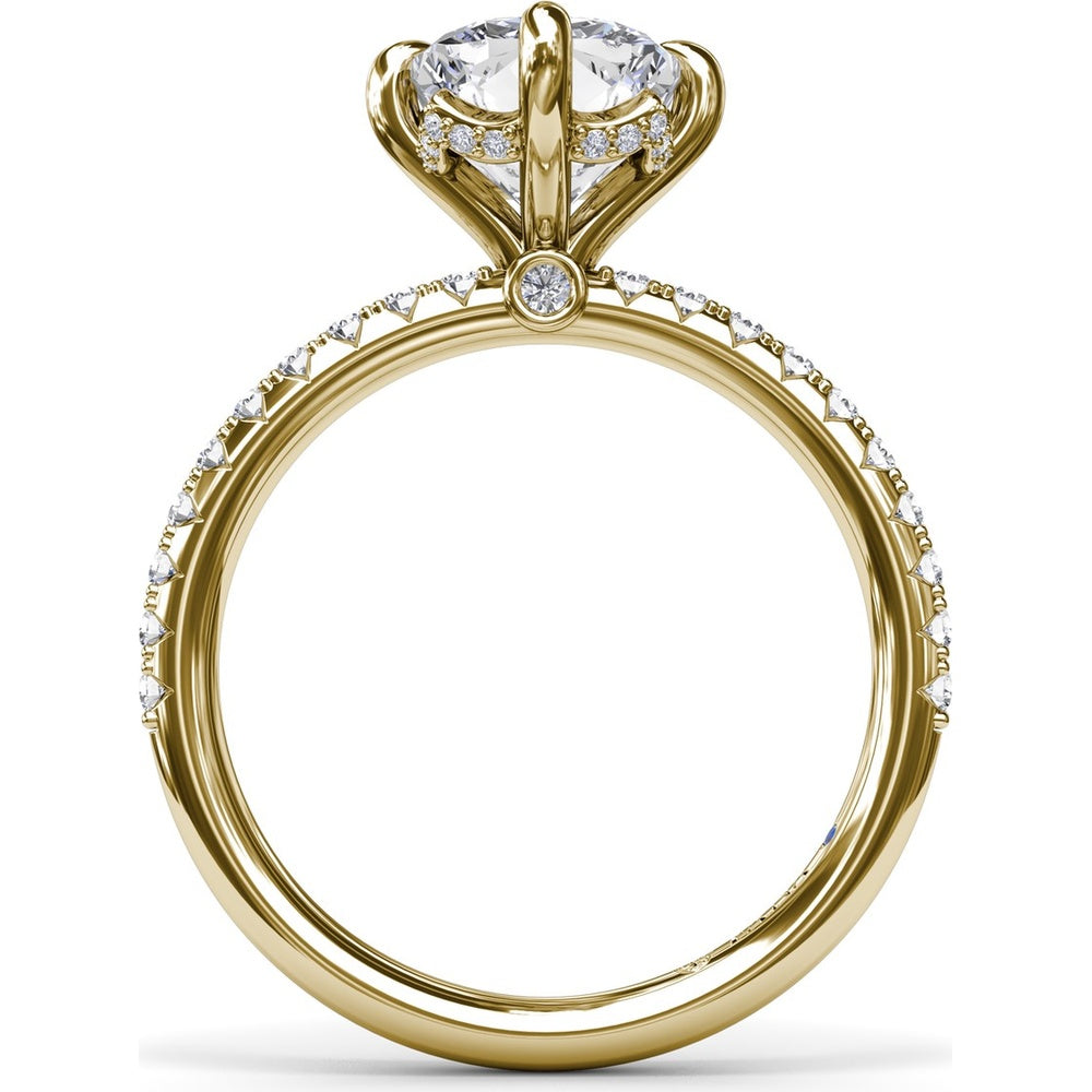 Engagement Ring Setting with Four Prong Cushion Cut Mounting and Pavé Diamond Band by Fana - 0.34 Carat Total Diamond Weight
