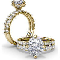 Engagement Ring Setting with Four Prong Cushion Cut Mounting and Pavé Diamond Band by Fana - 0.34 Carat Total Diamond Weight