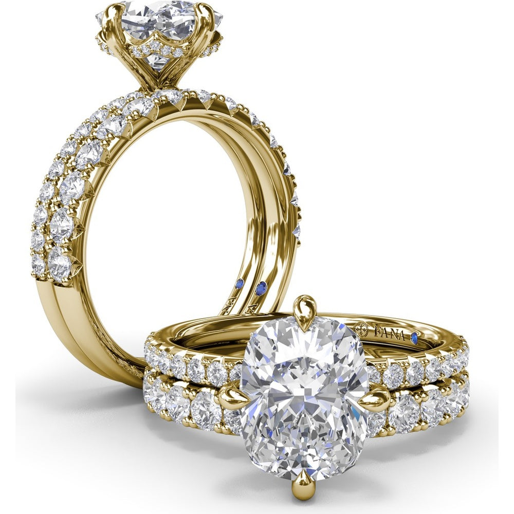Engagement Ring Setting with Four Prong Cushion Cut Mounting and Pavé Diamond Band by Fana - 0.34 Carat Total Diamond Weight
