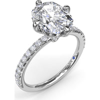 Engagement Ring Setting with Four Prong Cushion Cut Mounting and Pavé Diamond Band by Fana - 0.34 Carat Total Diamond Weight