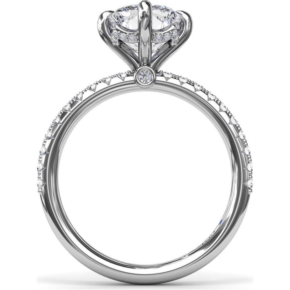 Engagement Ring Setting with Four Prong Cushion Cut Mounting and Pavé Diamond Band by Fana - 0.34 Carat Total Diamond Weight