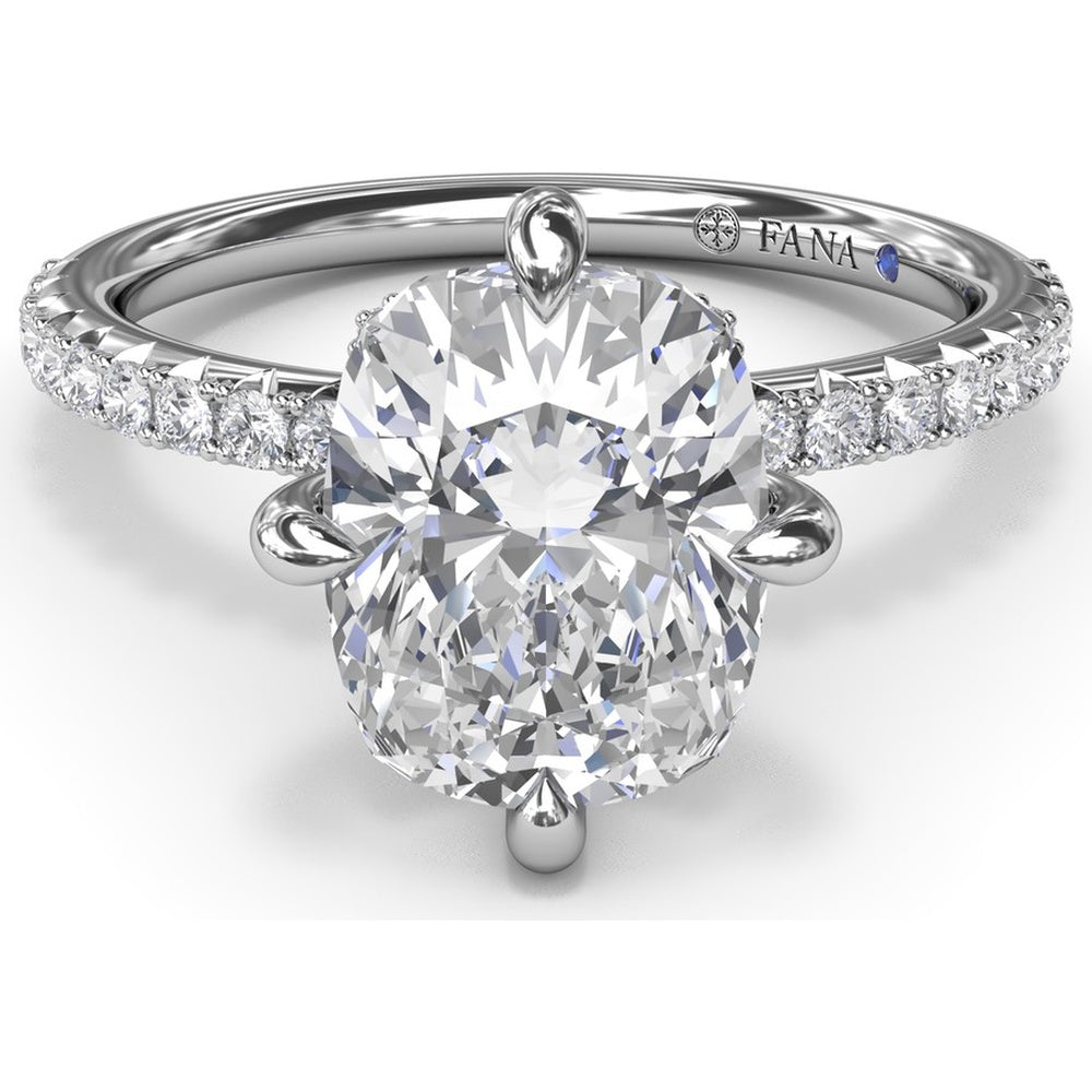 Engagement Ring Setting with Four Prong Cushion Cut Mounting and Pavé Diamond Band by Fana - 0.34 Carat Total Diamond Weight